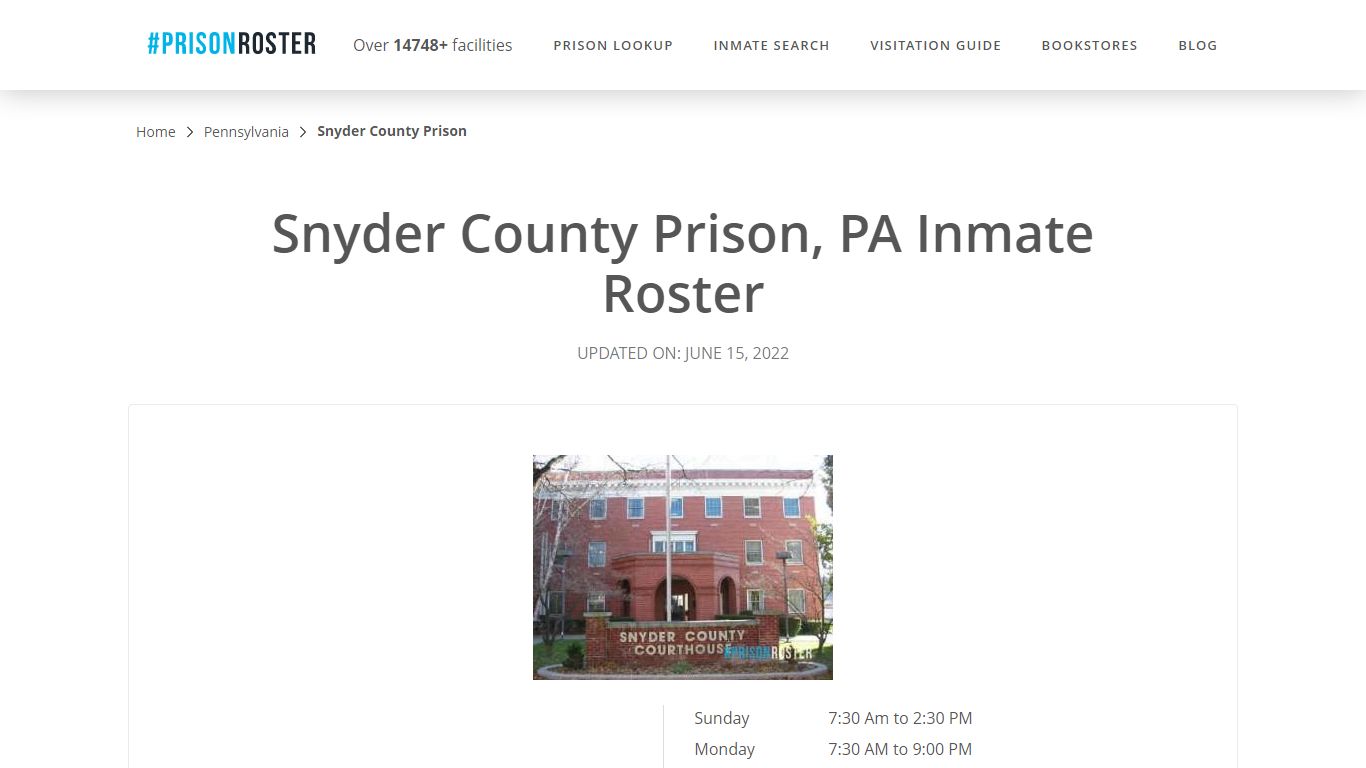 Snyder County Prison, PA Inmate Roster