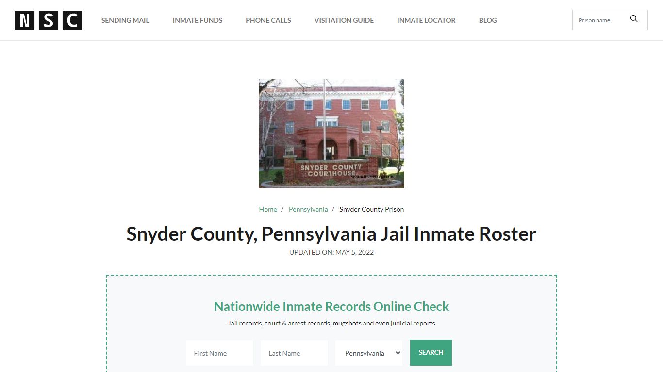 Snyder County, Pennsylvania Jail Inmate List