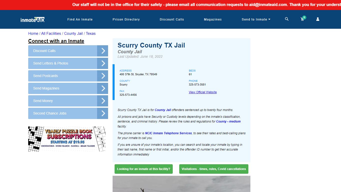 Scurry County TX Jail - Inmate Locator - Snyder, TX